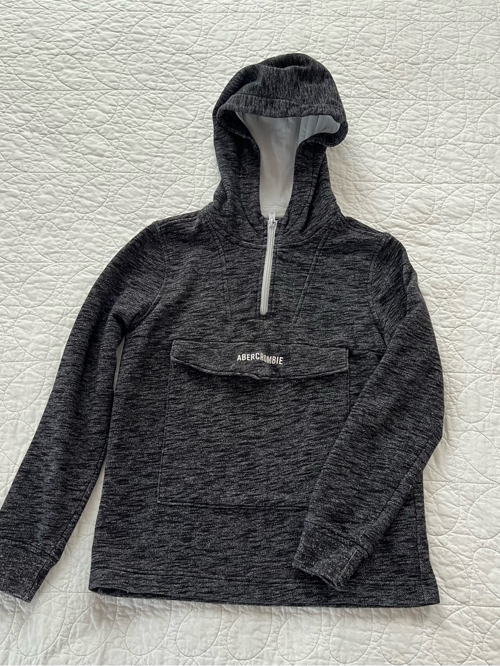 abercrombie kids charcoal heather gray pullover hoodie w/front pouch pocket soft